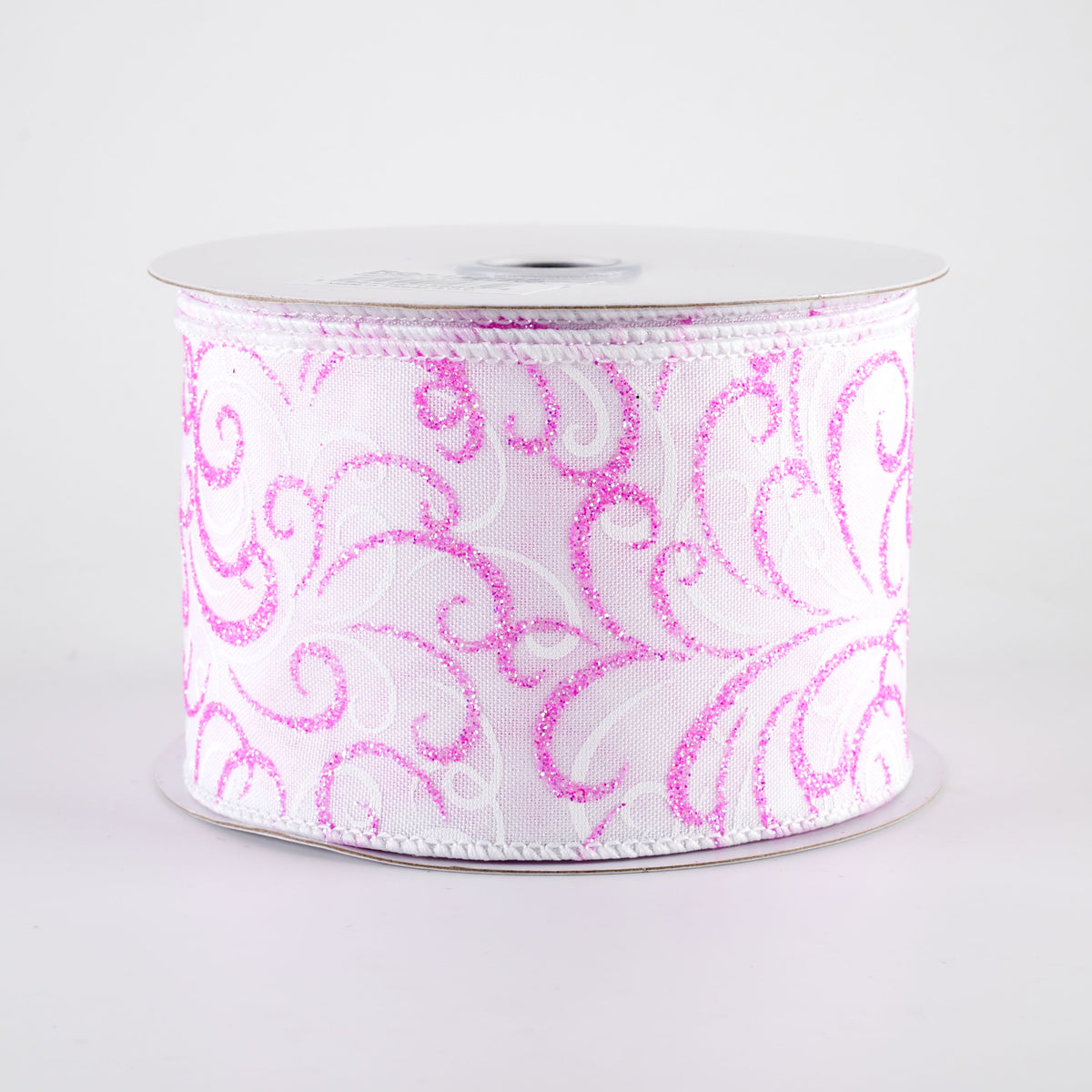 2.5" Glittered Multi Swirls Ribbon: Iridescent Pink & White on White (10 Yards) Item Number: RGF132727