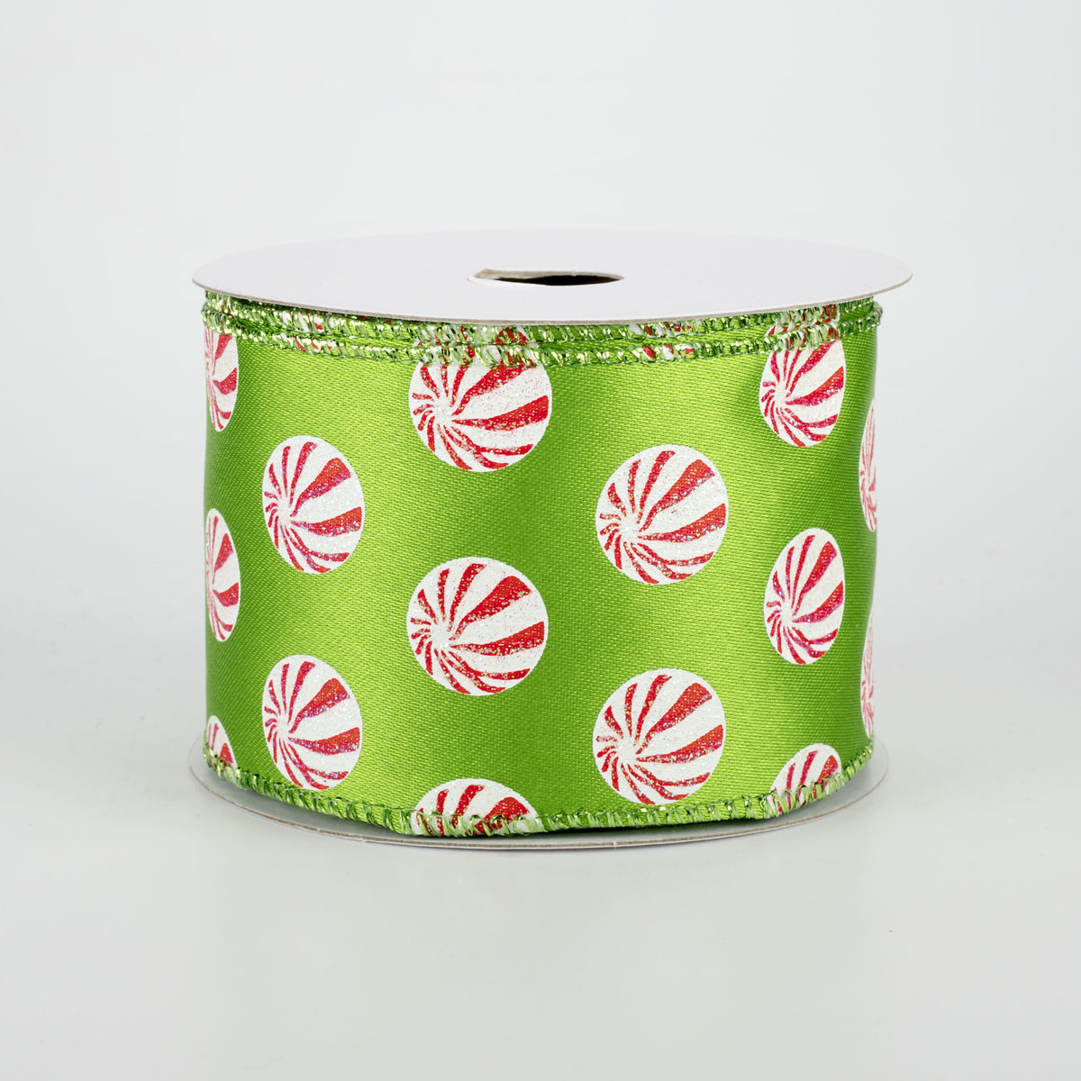 2.5" Glittered Peppermint Ribbon: Lime (10 Yards)