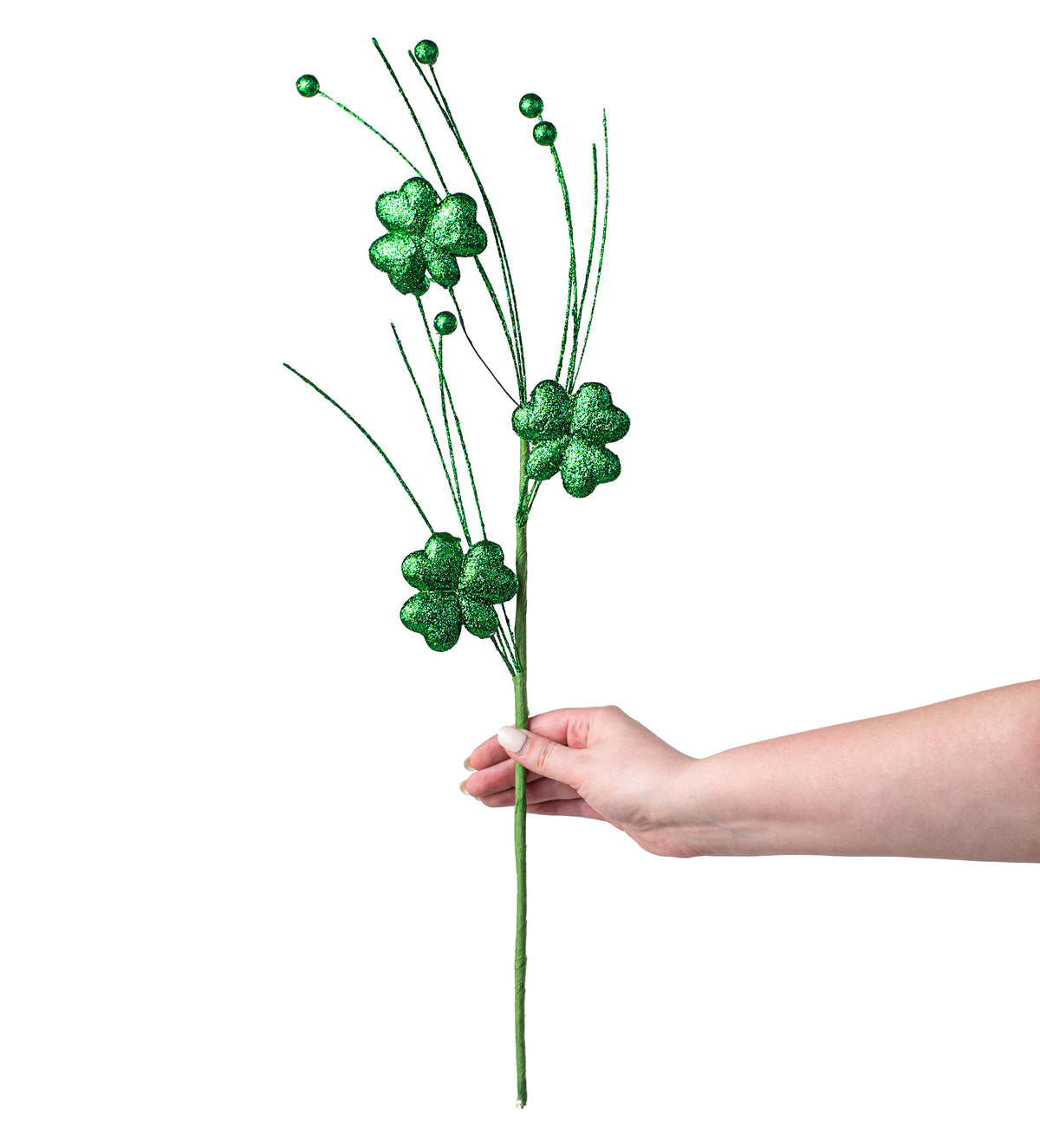 22" Glittered Shamrock Spray: Emerald detail photo 3