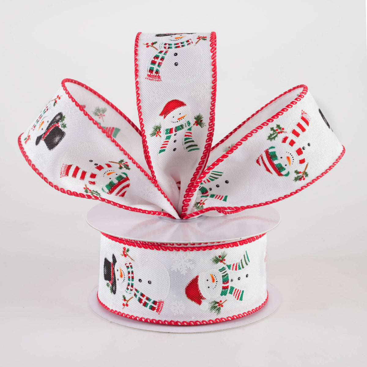 1.5" Glittered Snowman Diagonal Weave Ribbon: White (10 Yards) Lifestyle Photo