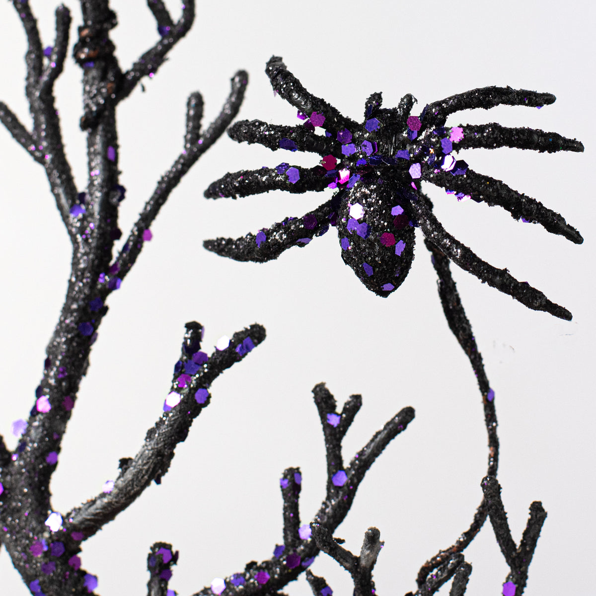 19" Glittered Spiders Twig Branch Spray: Black & Purple Lifestyle Photo