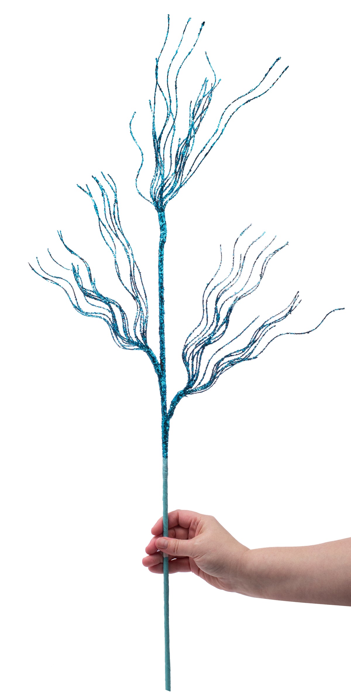 31" Glittered Spiral Pine Spray: Turquoise Blue detail photo 3