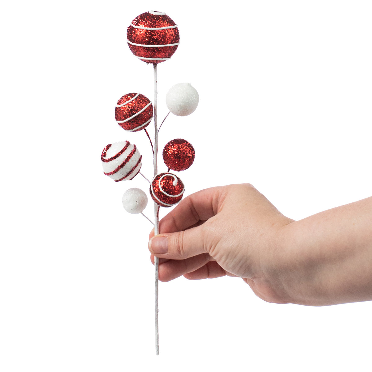 10" Glittered Stripe Ball Pick: Red & White Lifestyle Photo