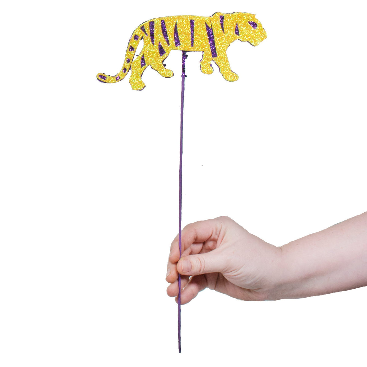 13" Glittered Tiger Pick: Yellow & Purple Lifestyle Photo