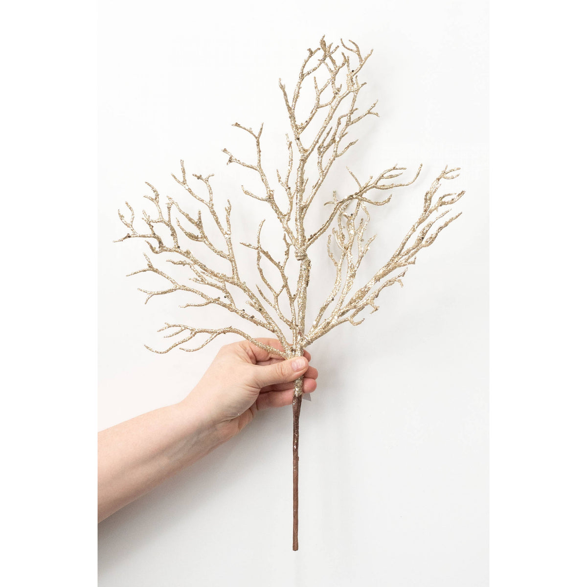 20" Glittered Twigs Spray: Champagne Gold detail photo 3