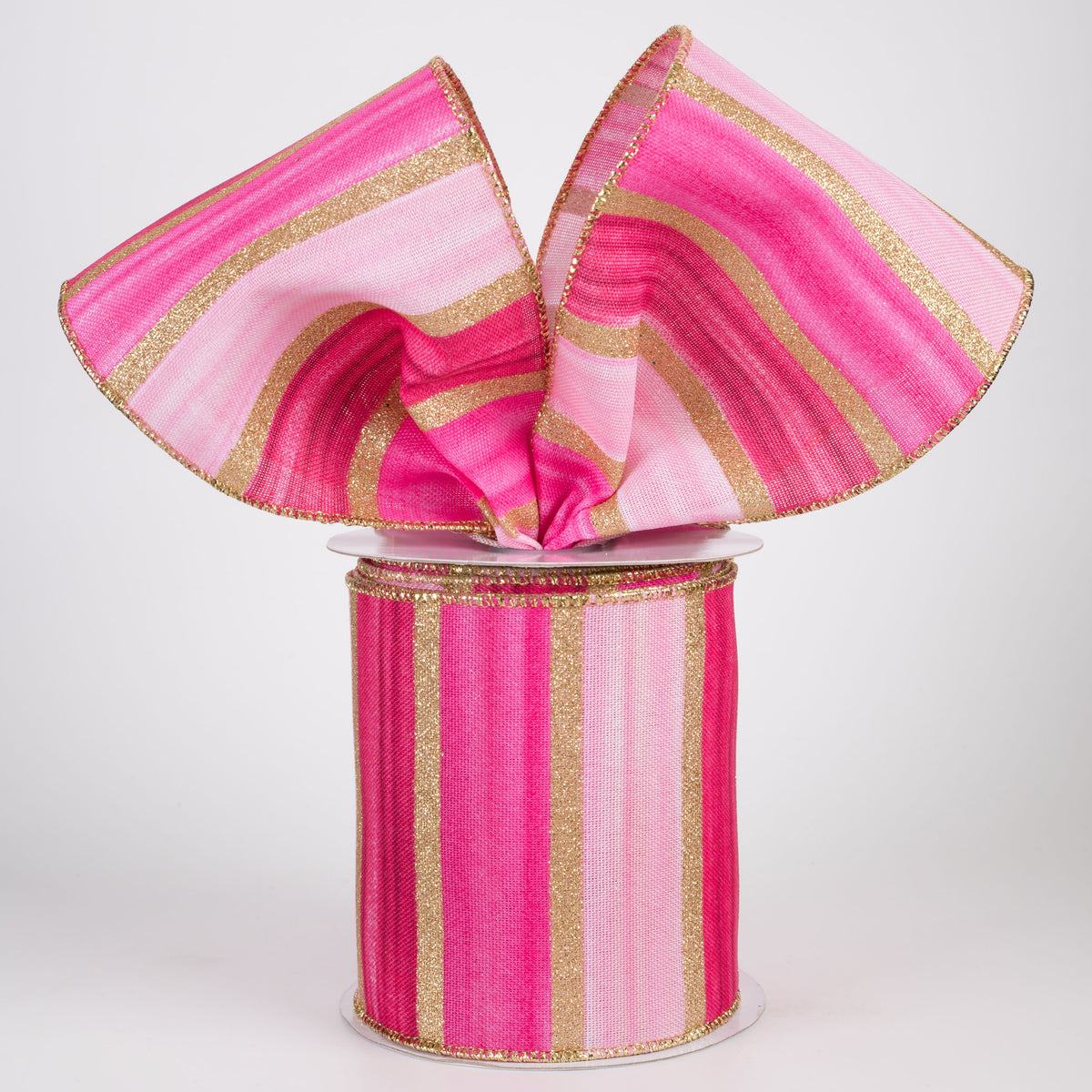 4" Glittered Watercolor Stripes Ribbon: Pink, Fuchsia & Gold (10 Yards) Lifestyle Photo