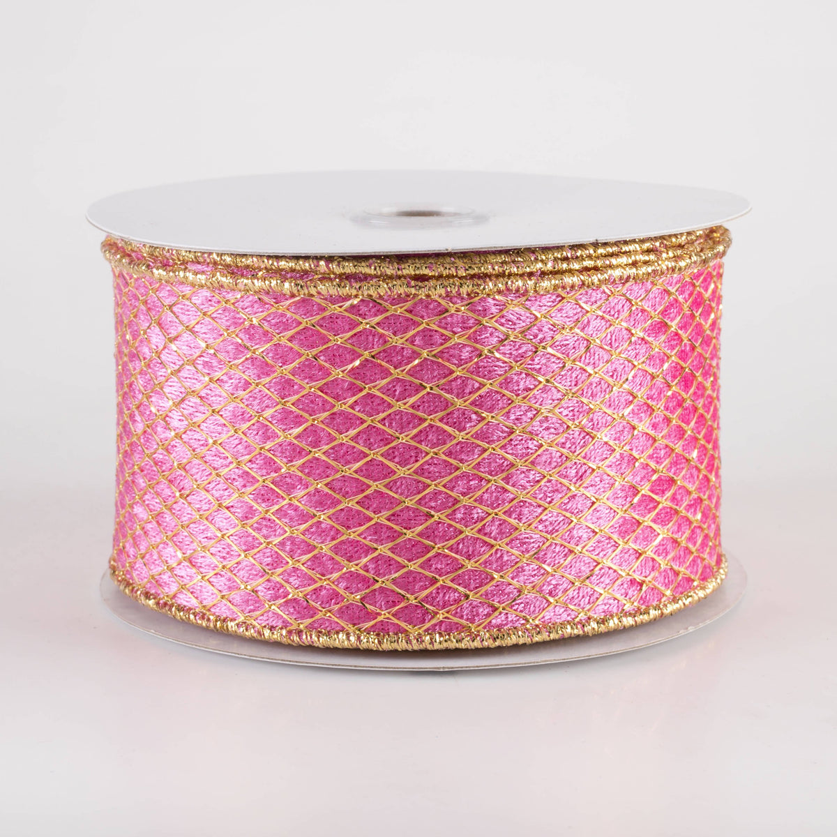 2.5" Gold Net Overlay Velvet Ribbon: Pink (10 Yards) Item Number: 78489-40-28