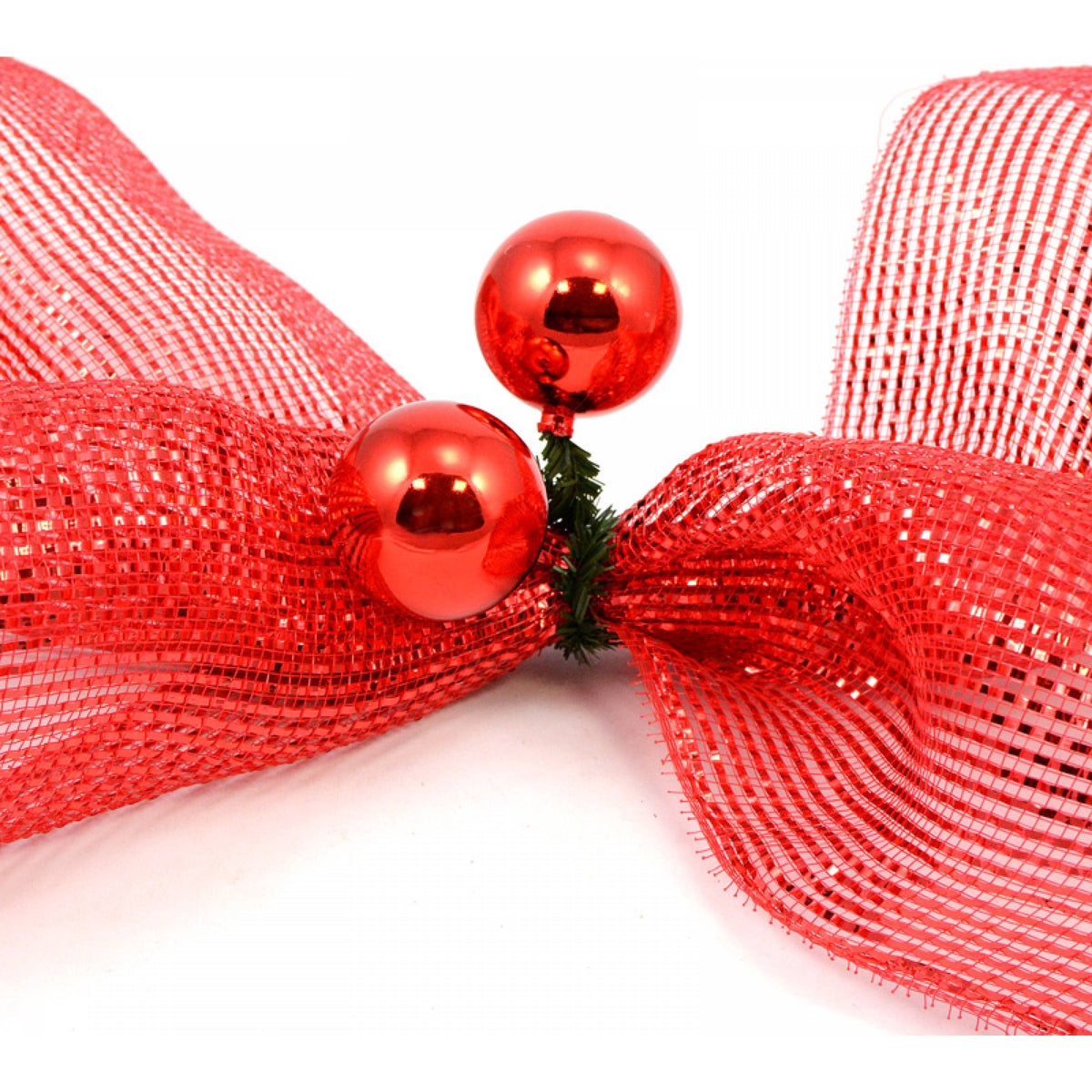 6" Green Tinsel Ties w/ 50mm Balls: Red (Set of 12) detail photo 3