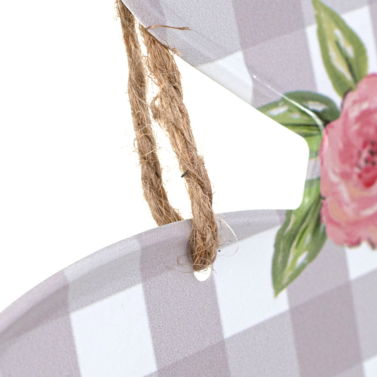 7" Grey Plaid Bunny Sign With Floral Blooms detail photo 3