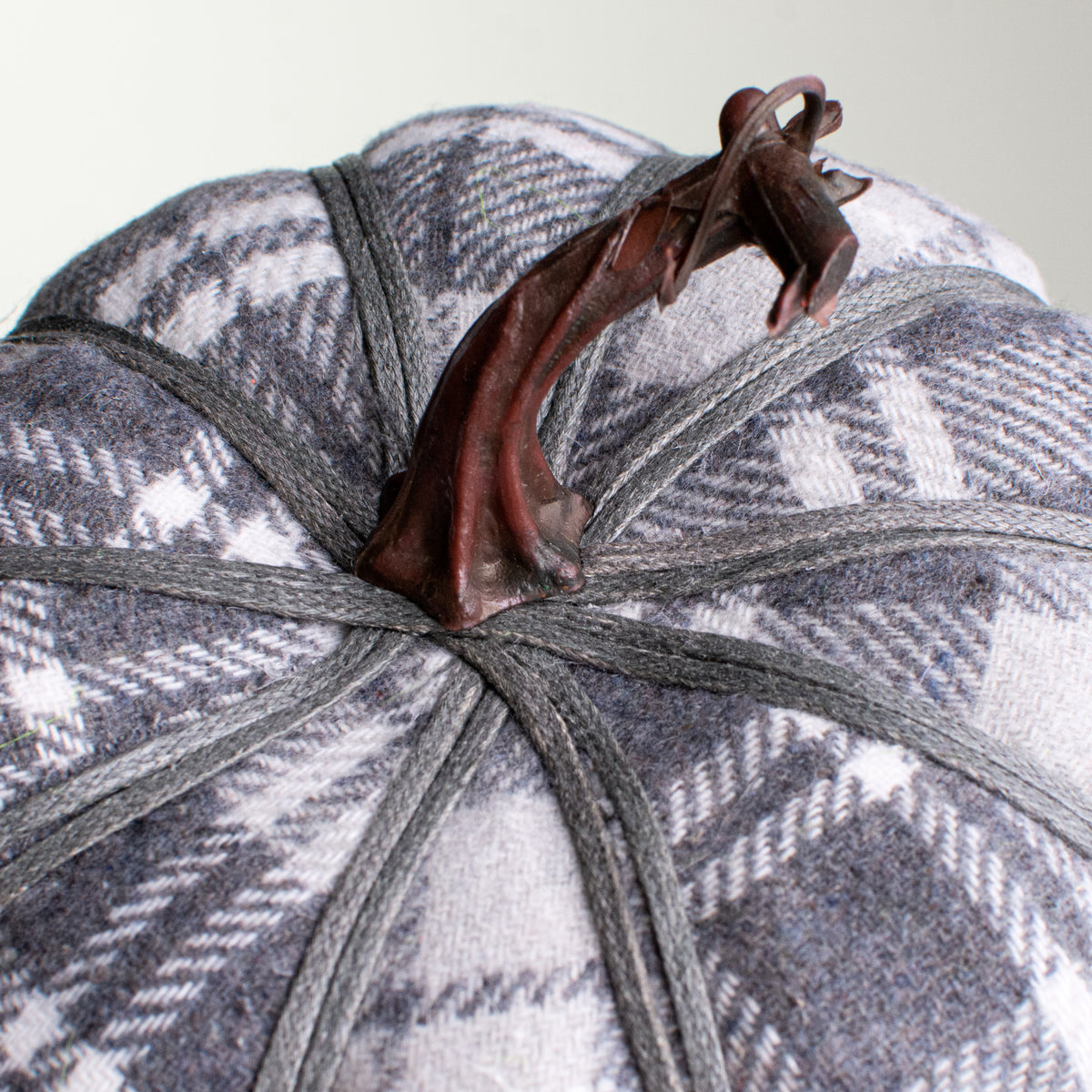 6" Grey Plaid Fabric Pumpkin detail photo 3