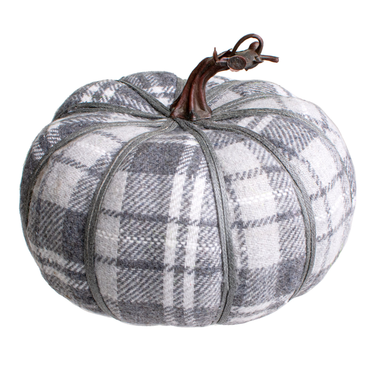 6" Grey Plaid Fabric Pumpkin Item Number: 56704GYWT