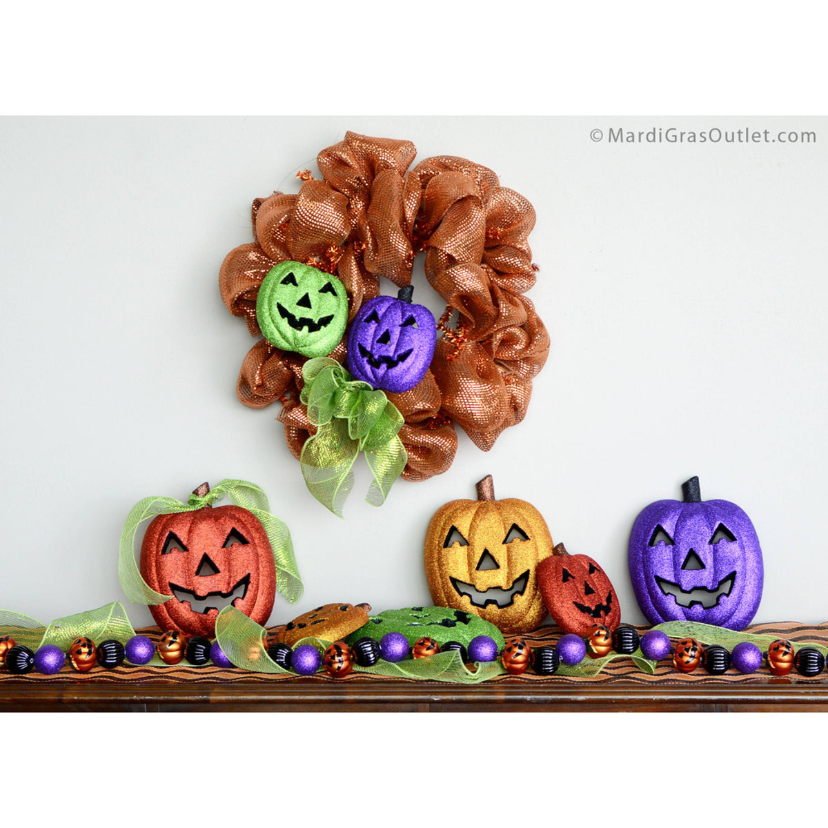 6' Halloween Pumpkin Ball Garland detail photo 3