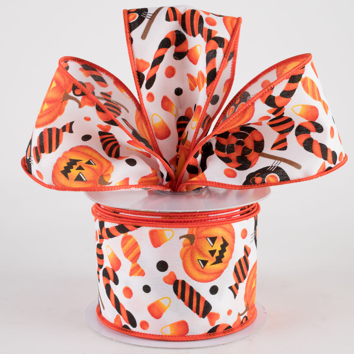 2.5" Halloween Pumpkin, Cat & Candy Ribbon: White (10 Yards) Lifestyle Photo