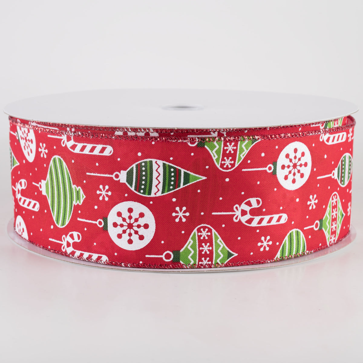 2.5" Hanging Christmas Ornaments Ribbon: Green on Red (50 Yards) Item Number: 871-40-421