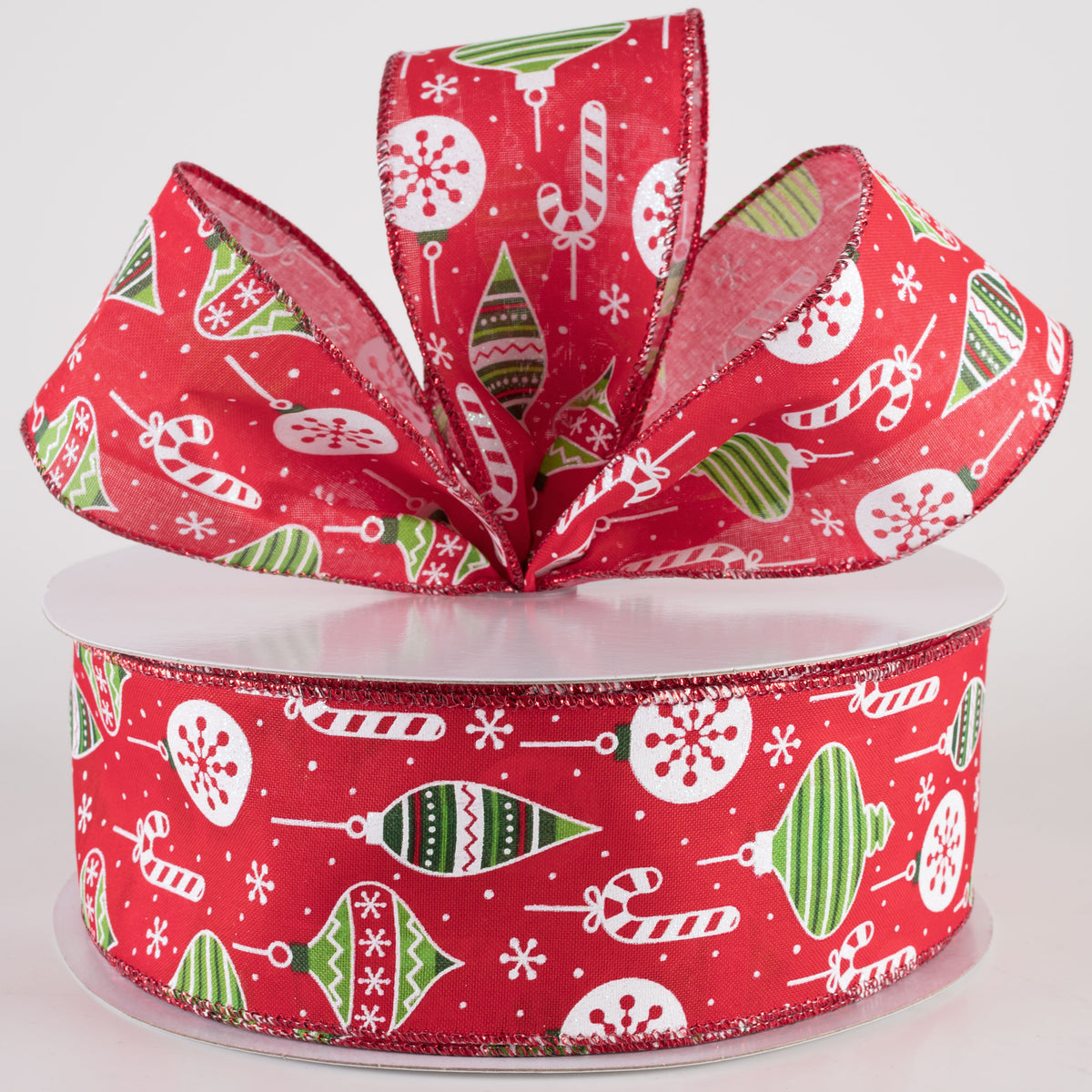 2.5" Hanging Christmas Ornaments Ribbon: Green on Red (50 Yards) Lifestyle Photo