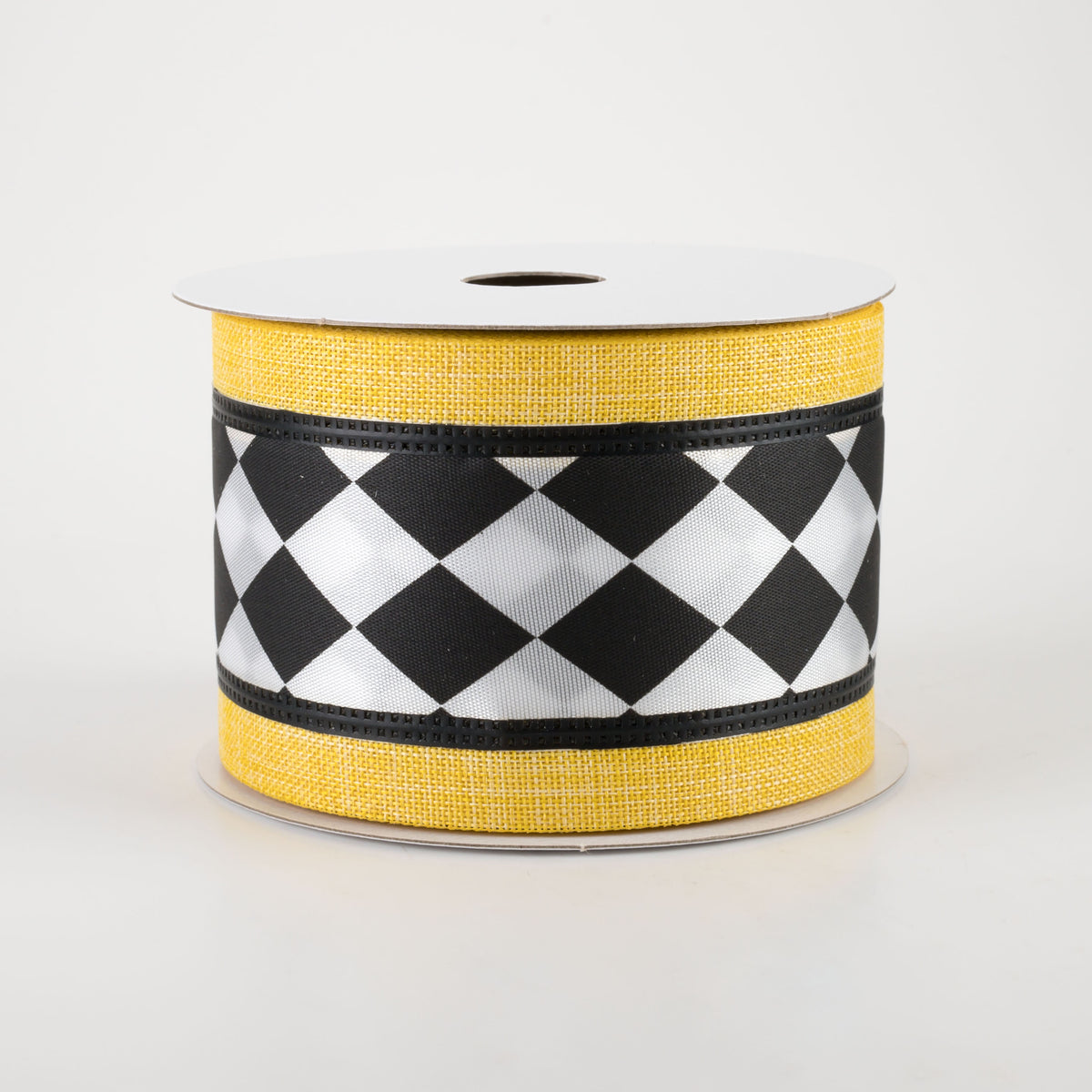 2.5" Harlequin Center & Linen Edge Ribbon: Yellow (10 Yards)