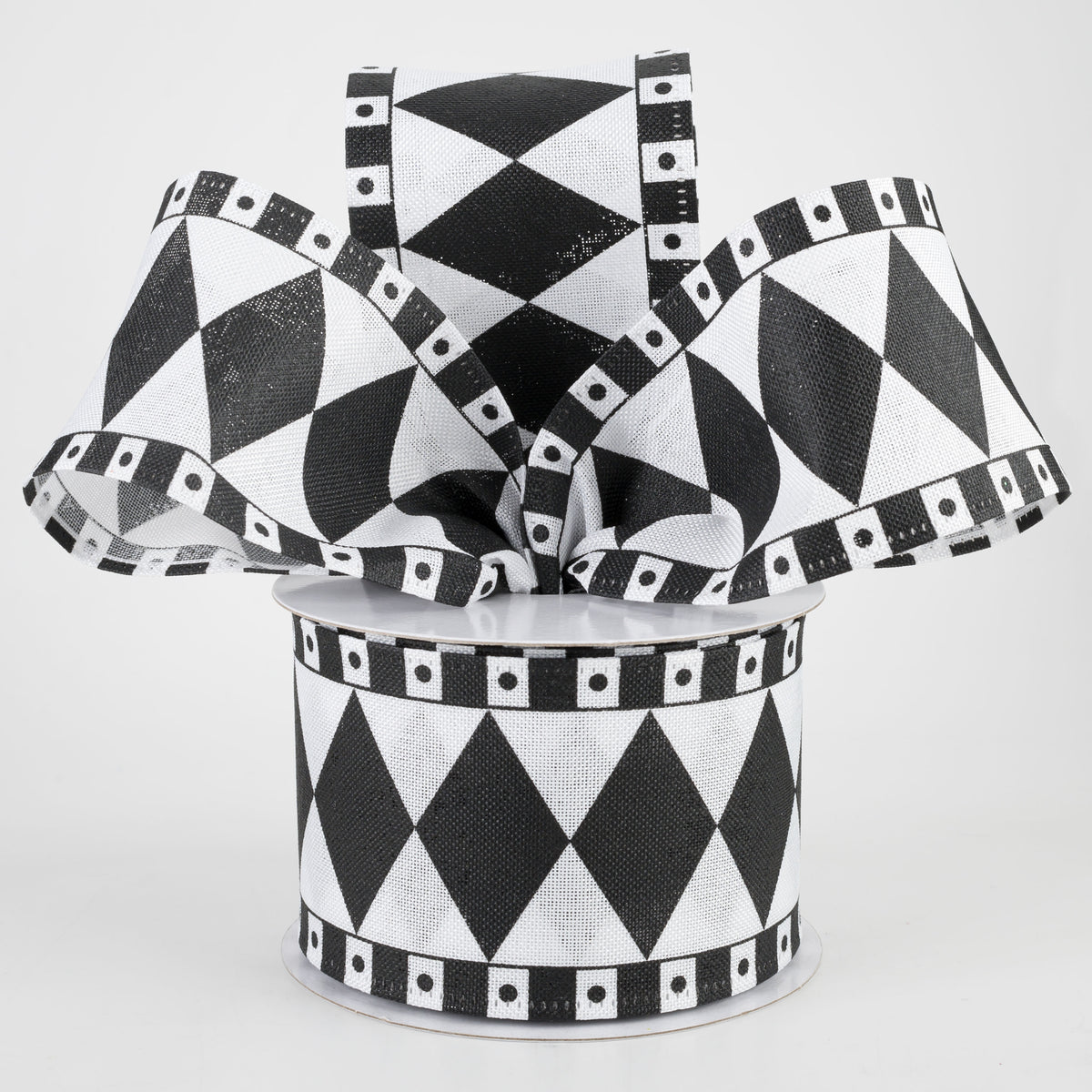 2.5" Harlequin Fun Diamond Ribbon: Black & White (10 Yards) Lifestyle Photo