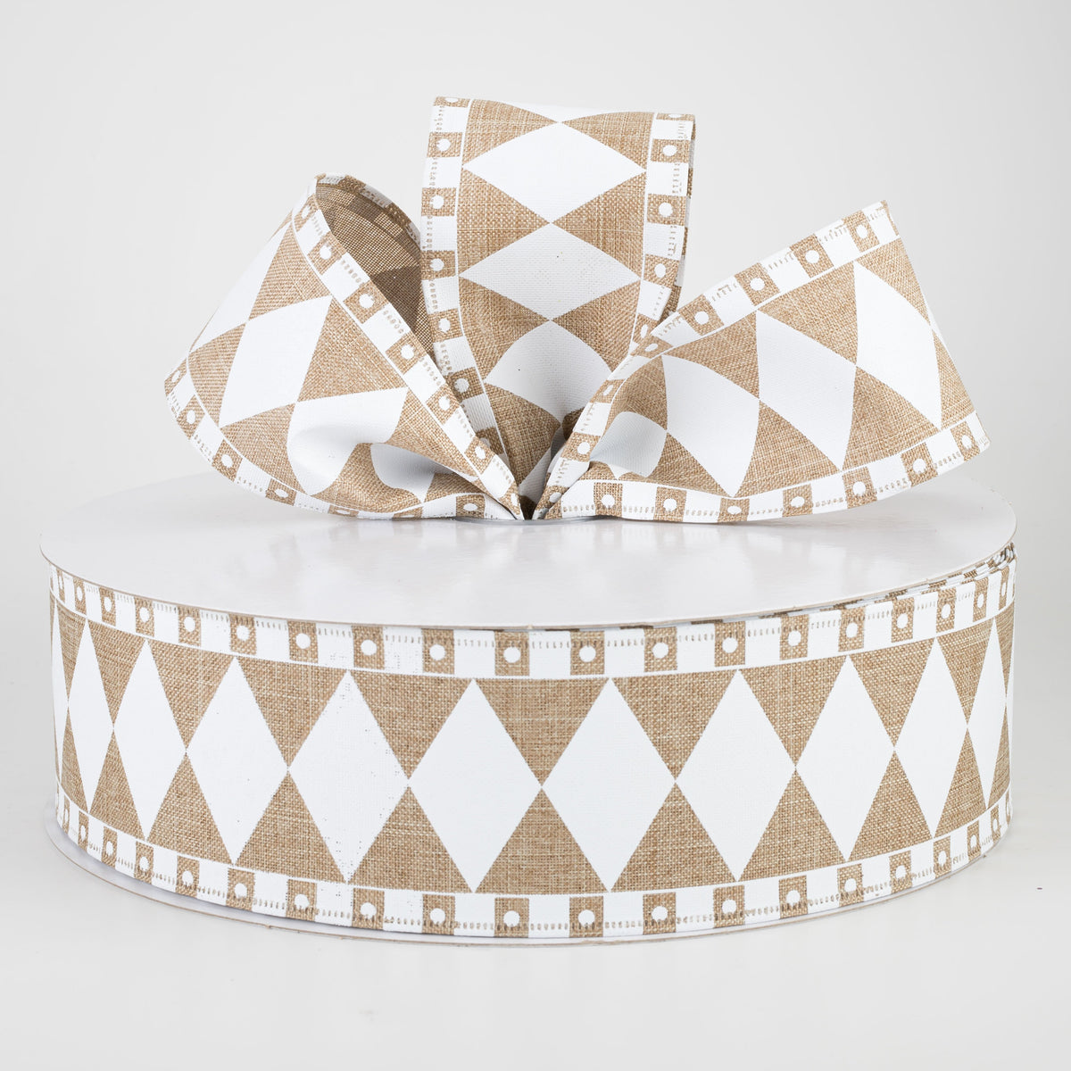 2.5" Harlequin Fun Diamond Ribbon: Natural & White (50 Yards) Lifestyle Photo