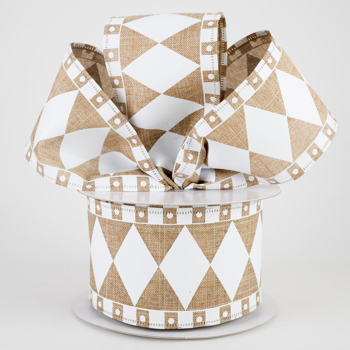 2.5" Harlequin Fun Diamond Ribbon: Natural & White (10 Yards) Lifestyle Photo