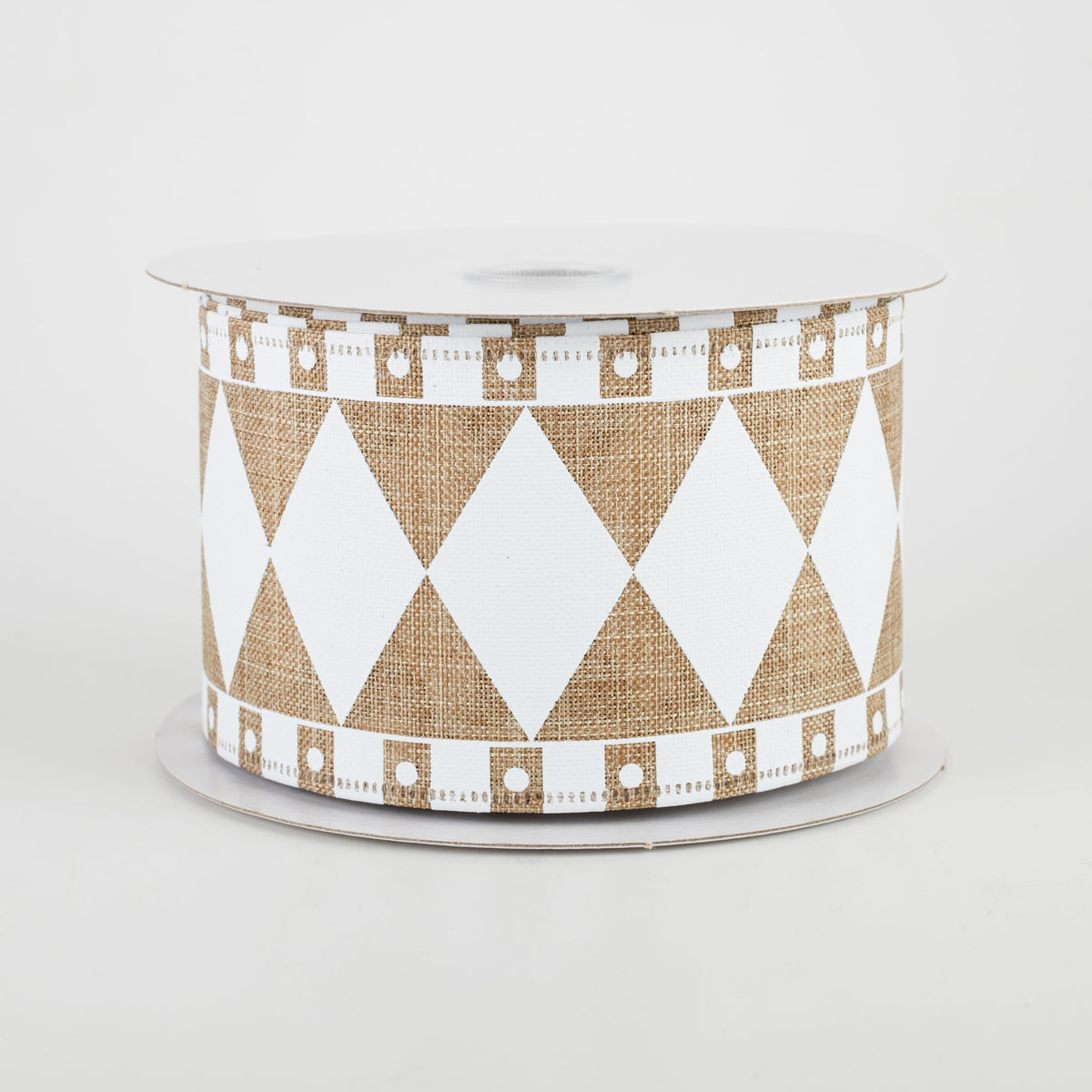 2.5" Harlequin Fun Diamond Ribbon: Natural & White (10 Yards) Item Number: 45107-40-01