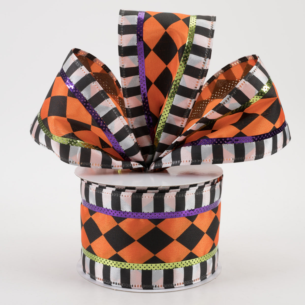 2.5" Harlequin & Stripes Ribbon: Halloween (10 Yards) Lifestyle Photo