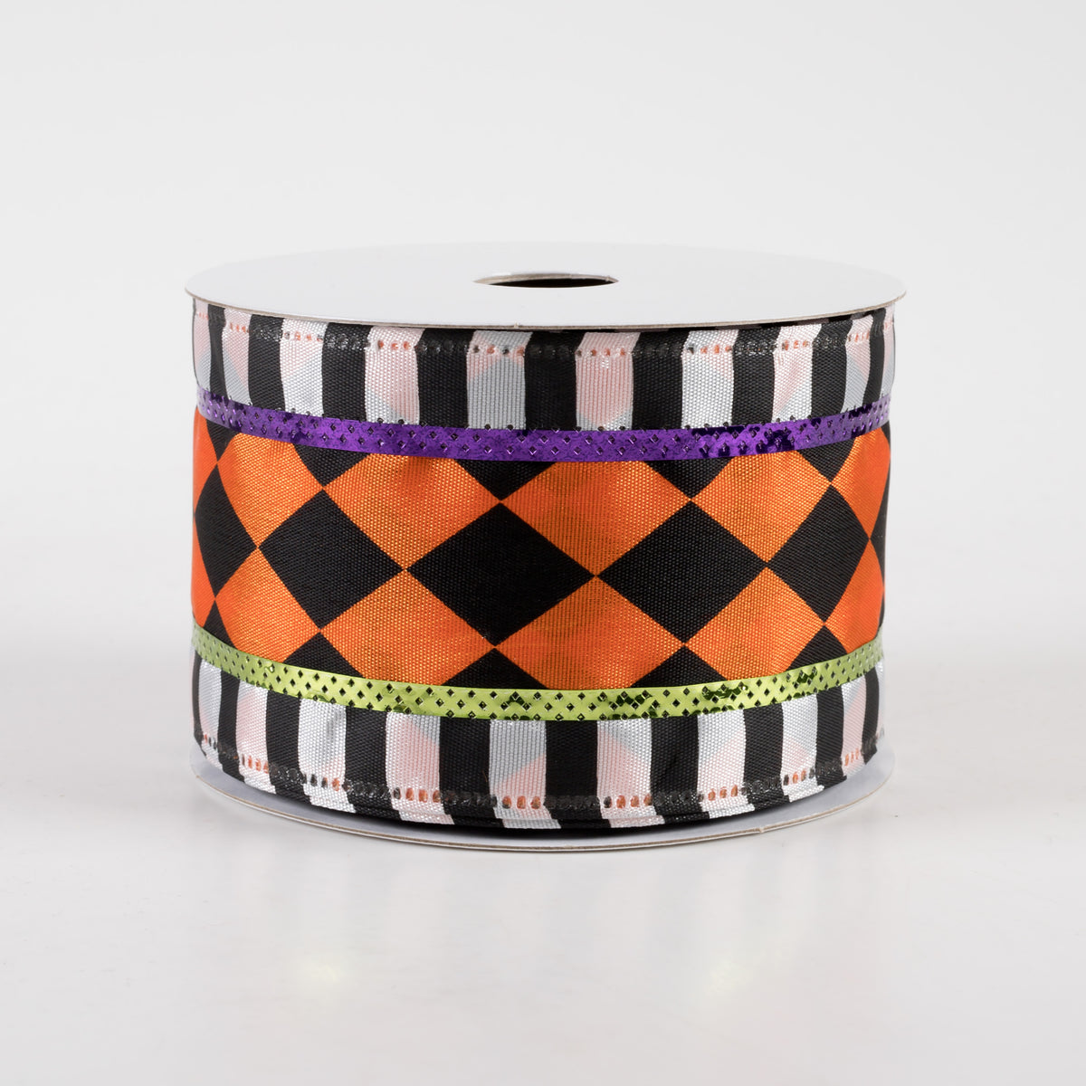 2.5" Harlequin & Stripes Ribbon: Halloween (10 Yards)