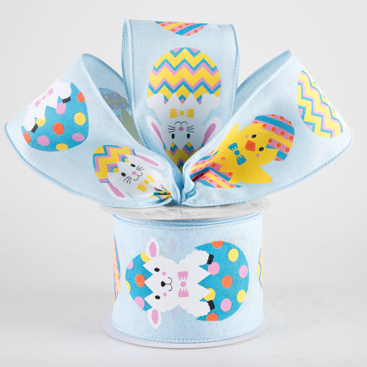 2.5" Hatching Easter Animals Ribbon: Pale Blue (10 Yards) Lifestyle Photo