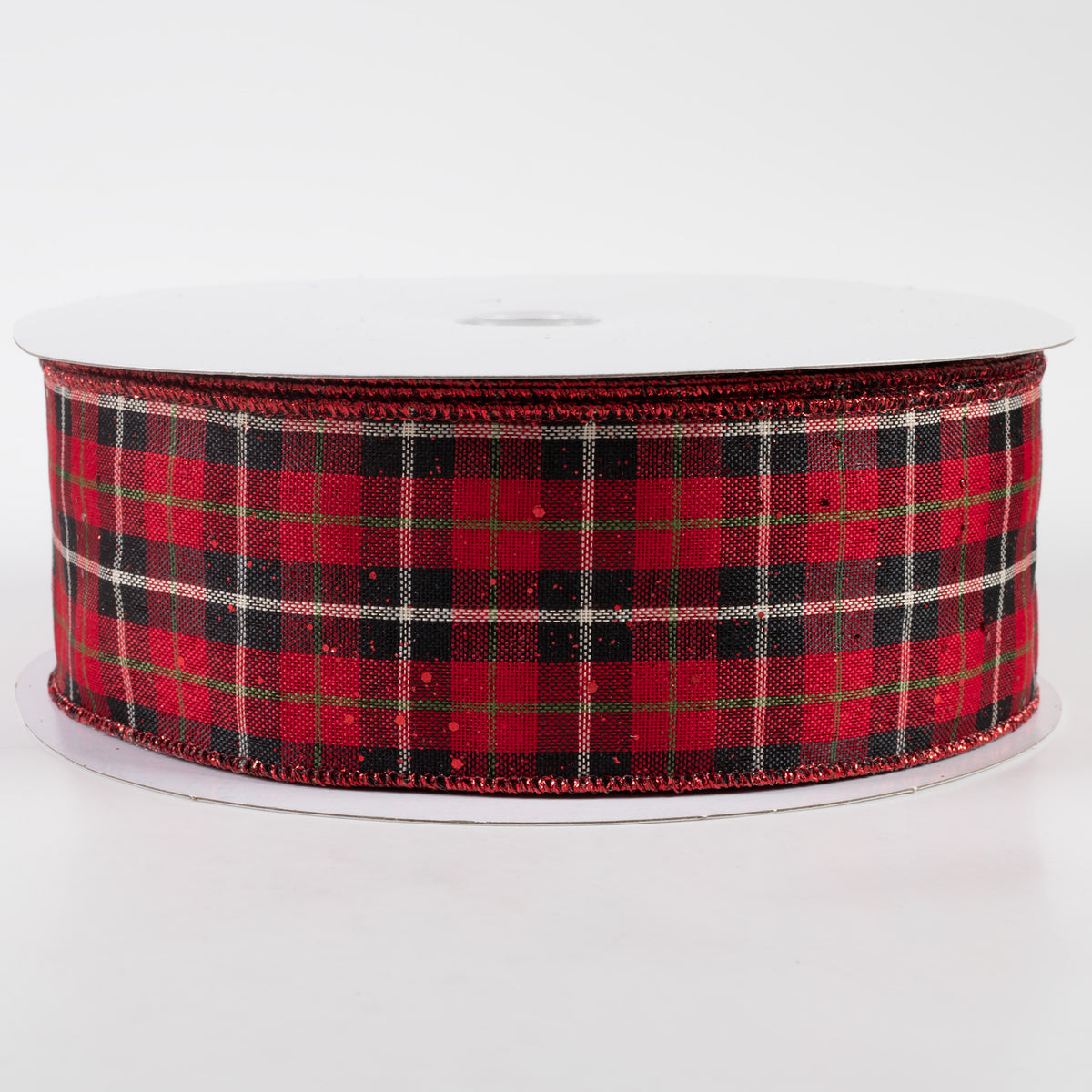 2.5" Hex Glitter Modern Tartan Plaid Ribbon: Red (50 Yards) Item Number: 878-40-247