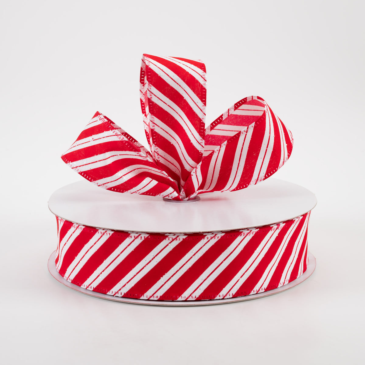 1.5" Hex Glitter Satin Candy Cane Stripes Ribbon (50 Yards) Lifestyle Photo