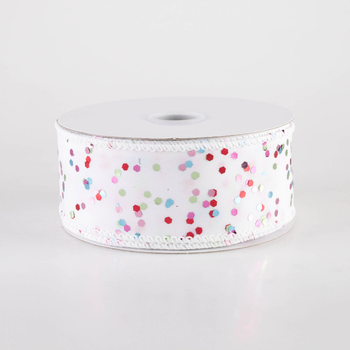 1.5" Hex Glitter on White Ribbon: Pastel Christmas (10 Yards) Item Number: 71406-09-01