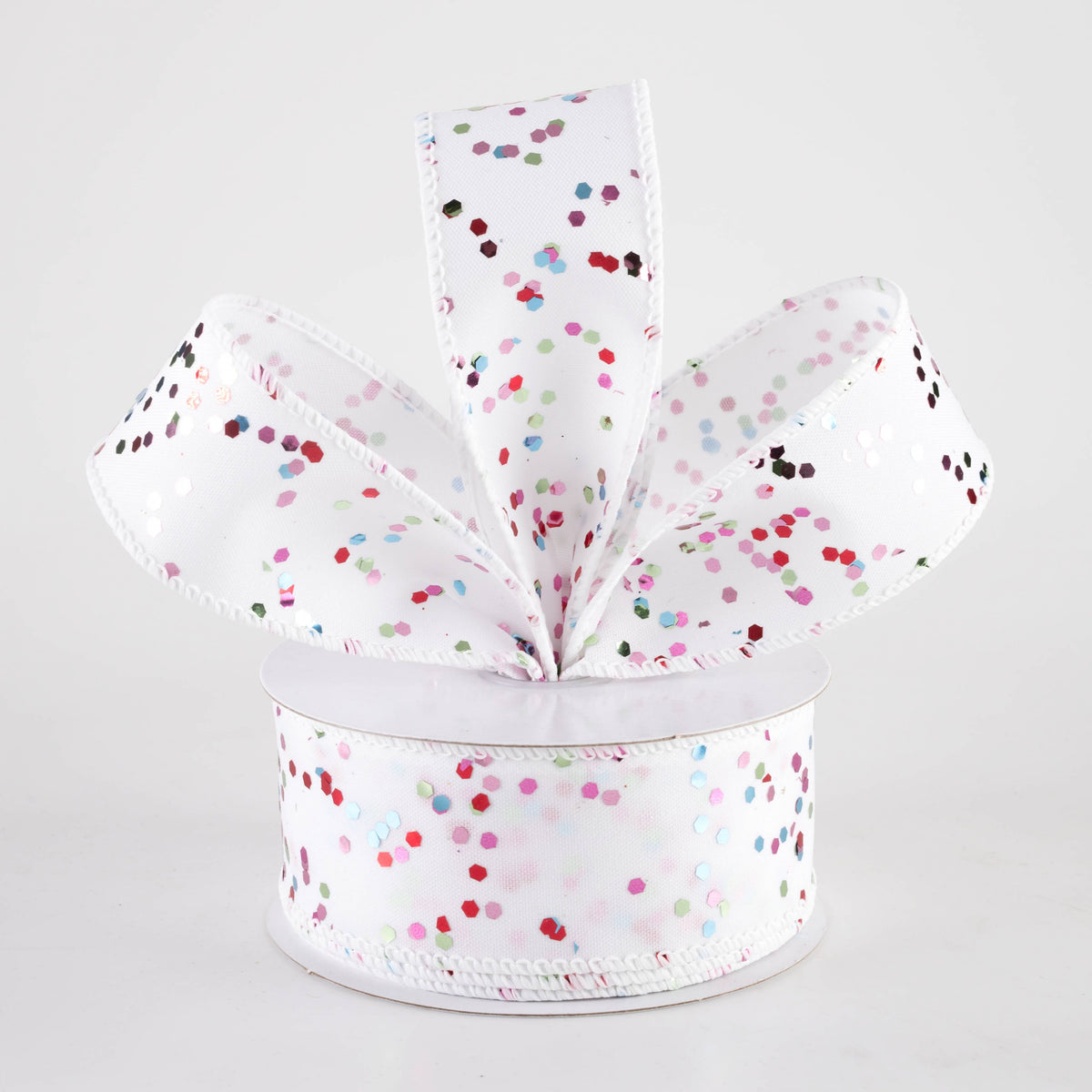 1.5" Hex Glitter on White Ribbon: Pastel Christmas (10 Yards) Lifestyle Photo