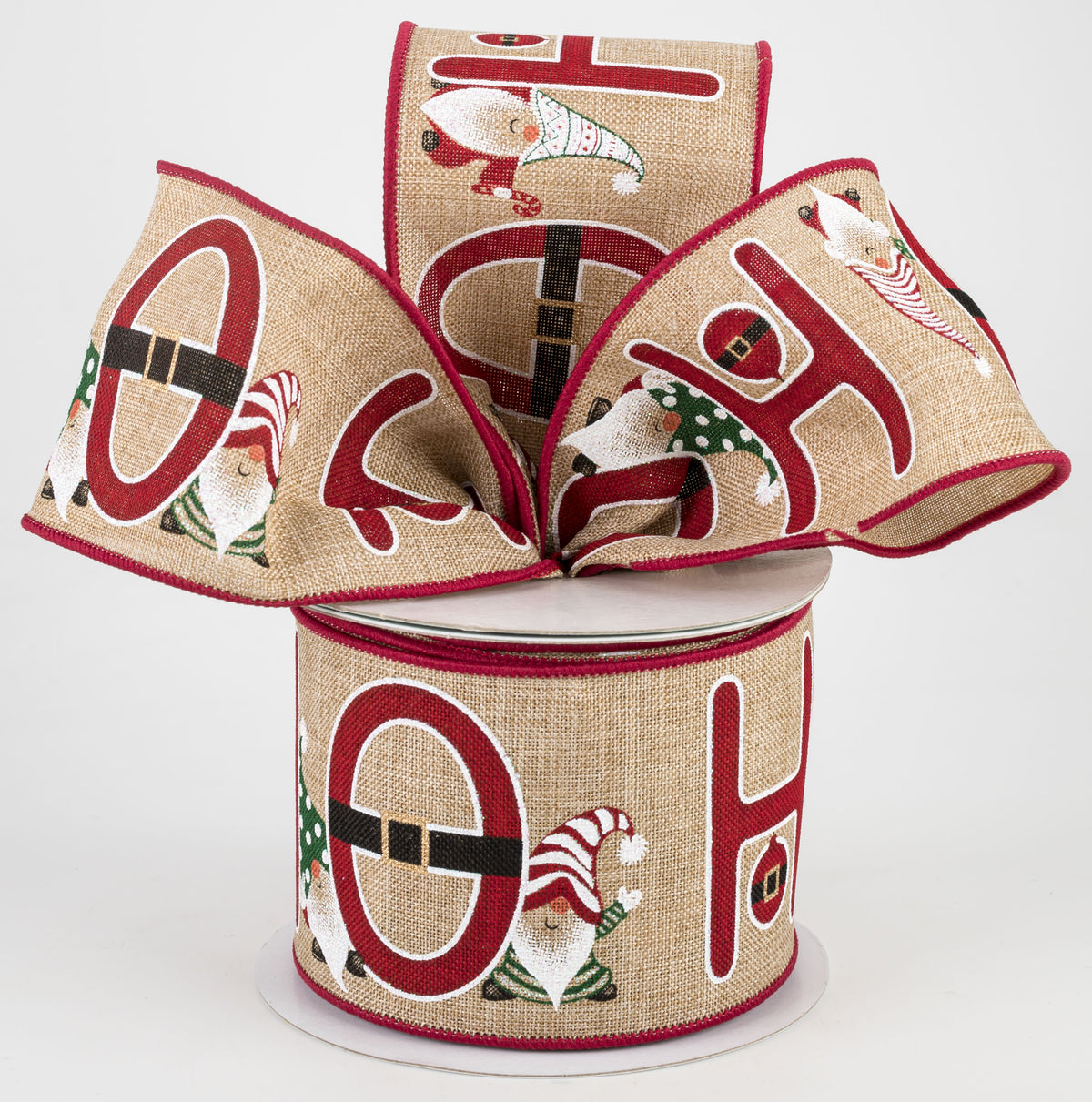 2.5" Ho Ho Ho Gnomes Ribbon: Light Beige (10 Yards) Lifestyle Photo
