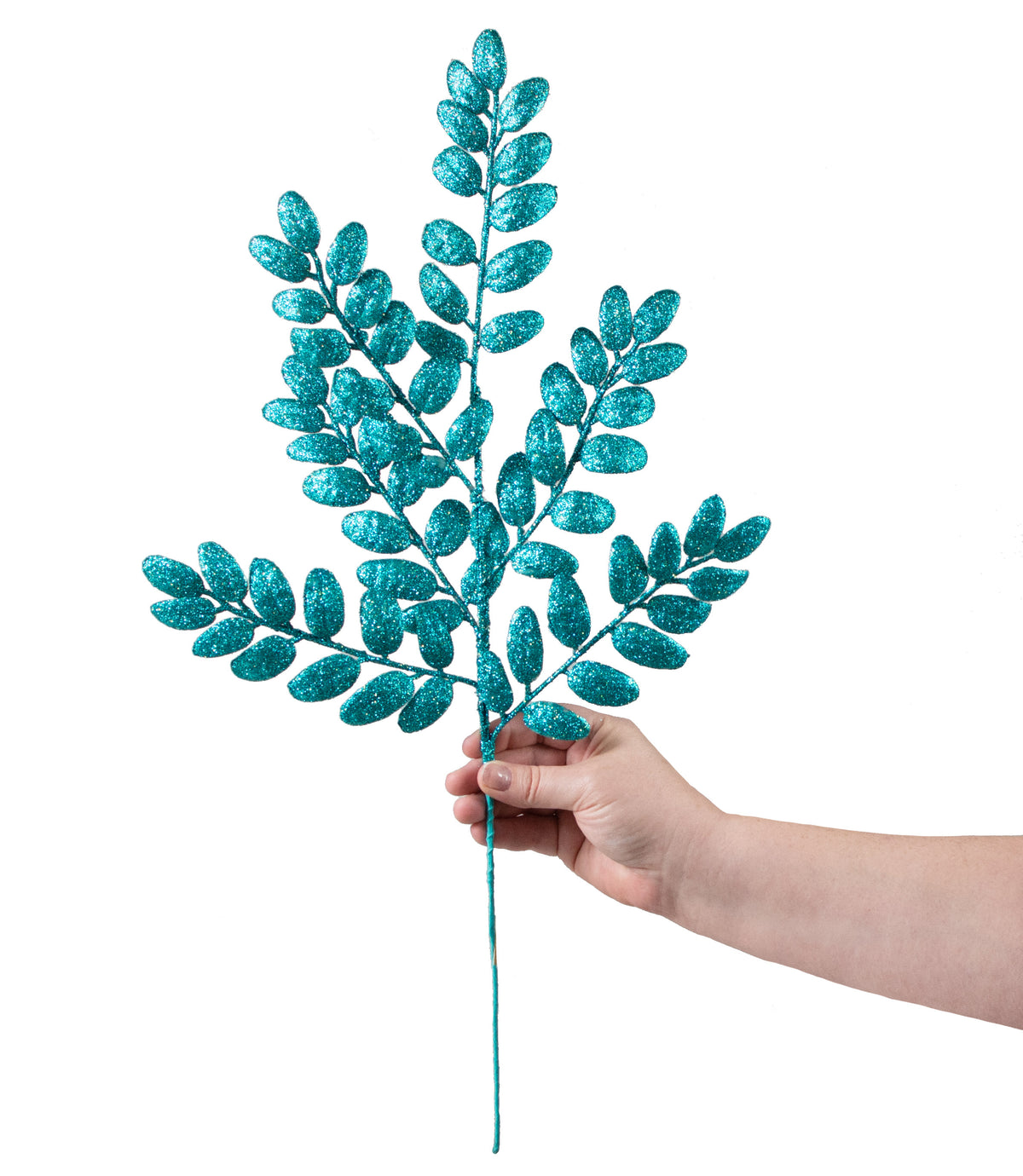 22" Honey Locust Leaf Glitter Spray: Aquamarine Blue detail photo 3