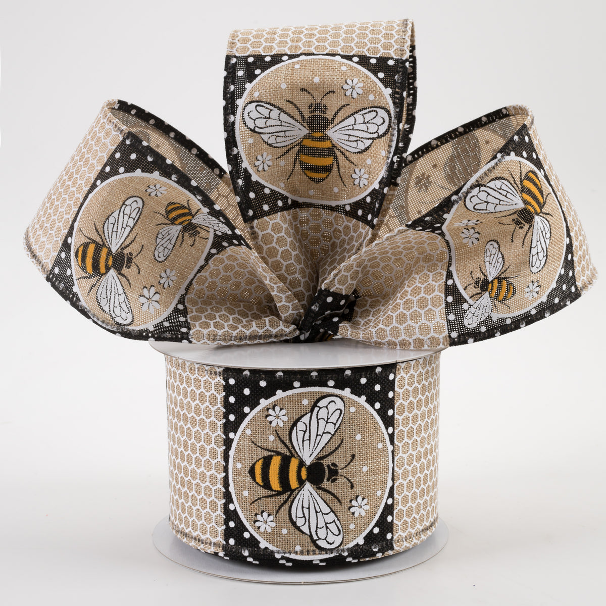 2.5" Honeycomb Bee Circles Linen Ribbon: Natural (10 Yards) Lifestyle Photo