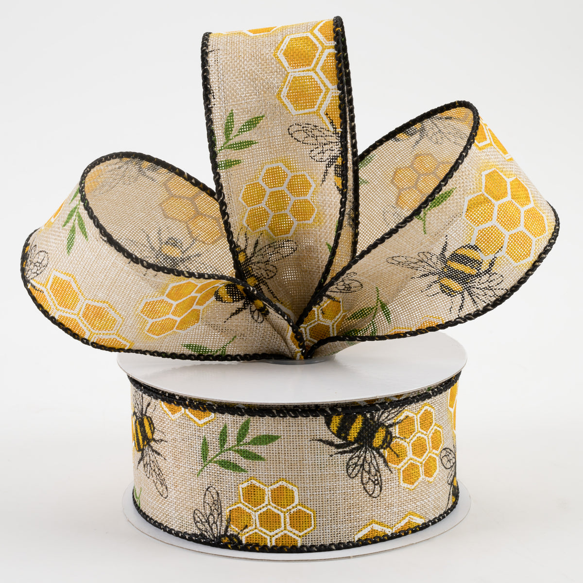 1.5" Honeycomb Bee Linen Ribbon: Natural (10 Yards) Lifestyle Photo