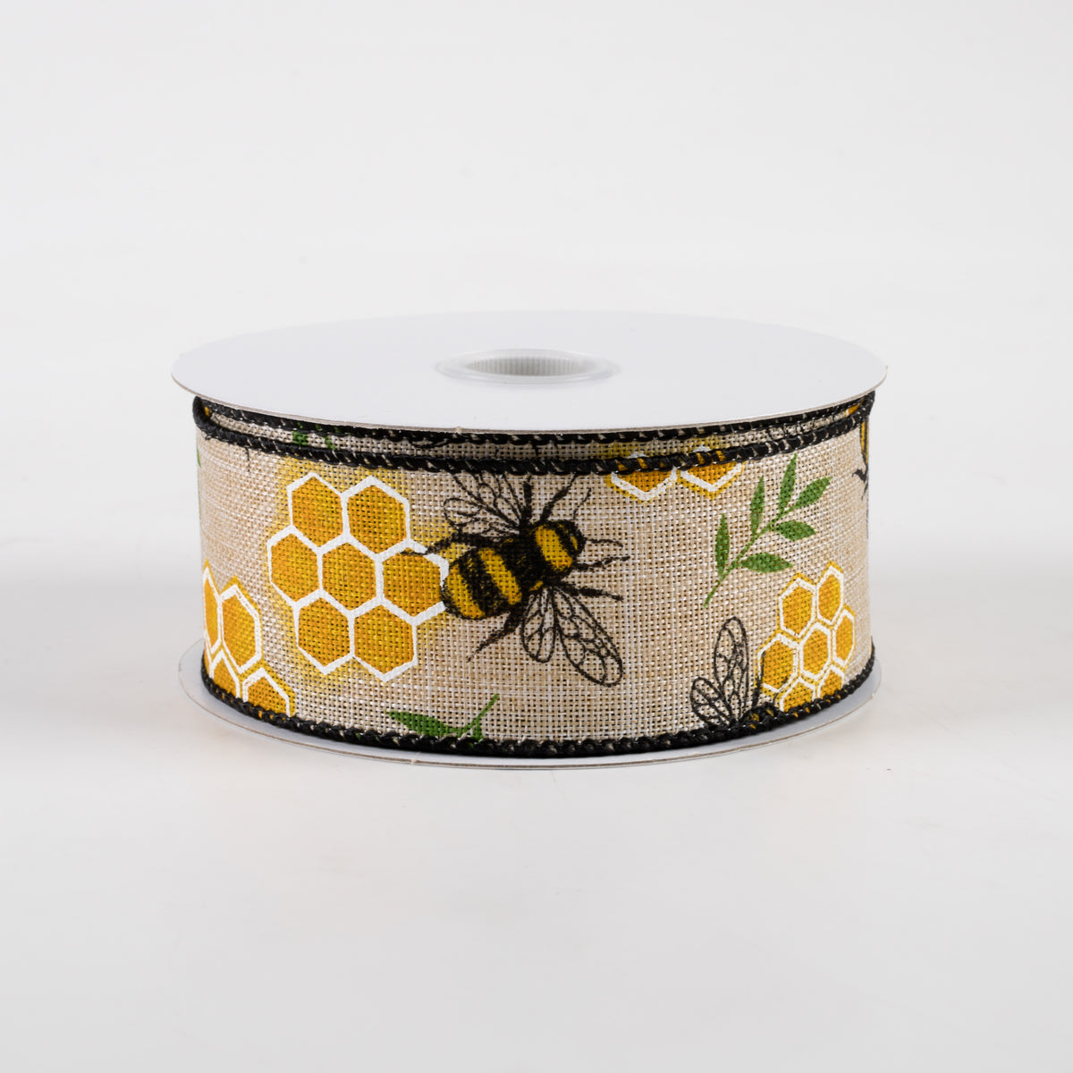1.5" Honeycomb Bee Linen Ribbon: Natural (10 Yards)