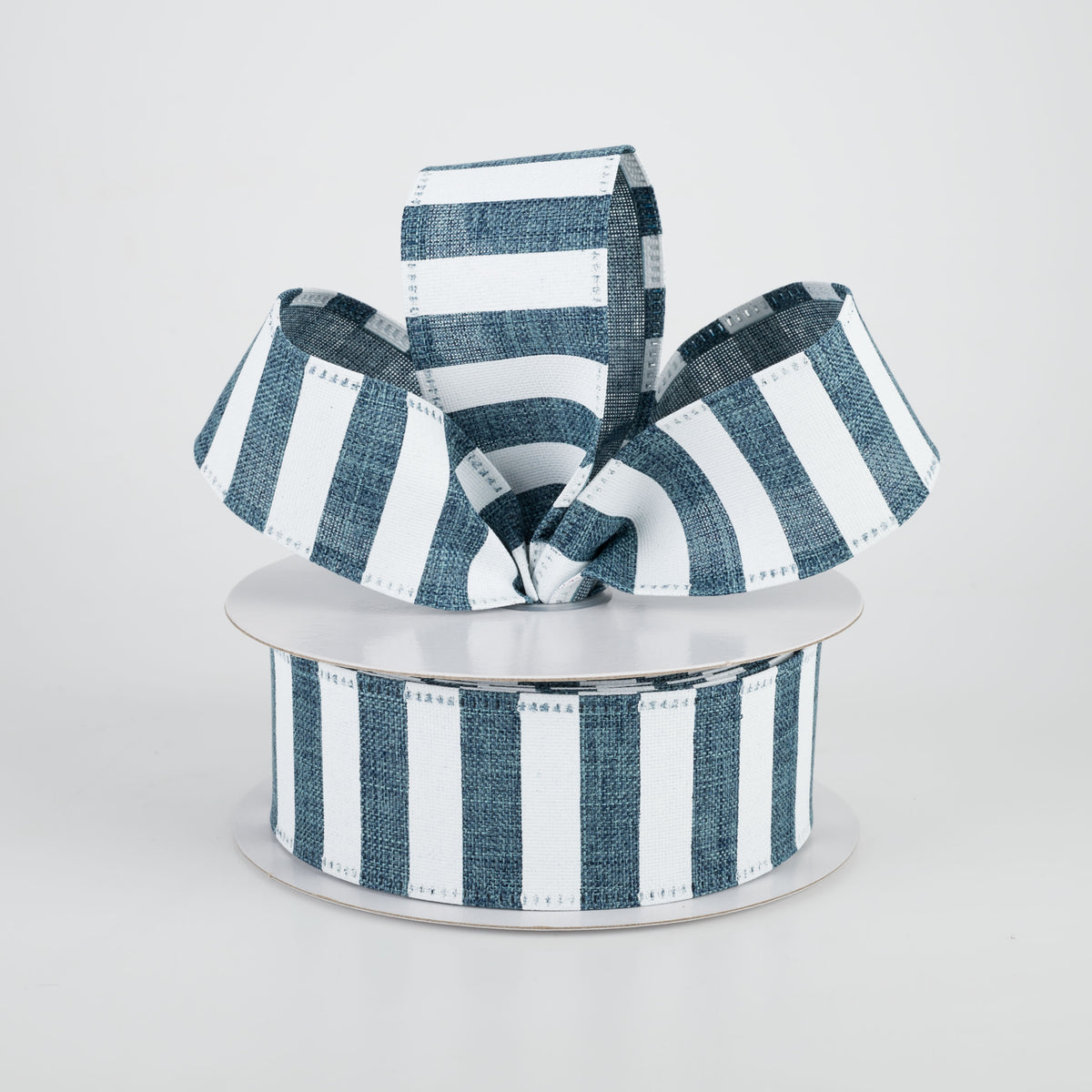 1.5" Horizontal Linen Stripe Ribbon: Denim & White (10 Yards) Lifestyle Photo