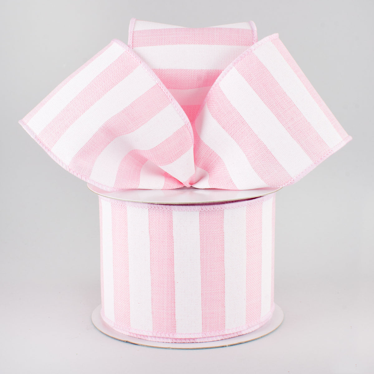 2.5" Horizontal Stripe Ribbon: Light Pink & White (10 Yards) Lifestyle Photo