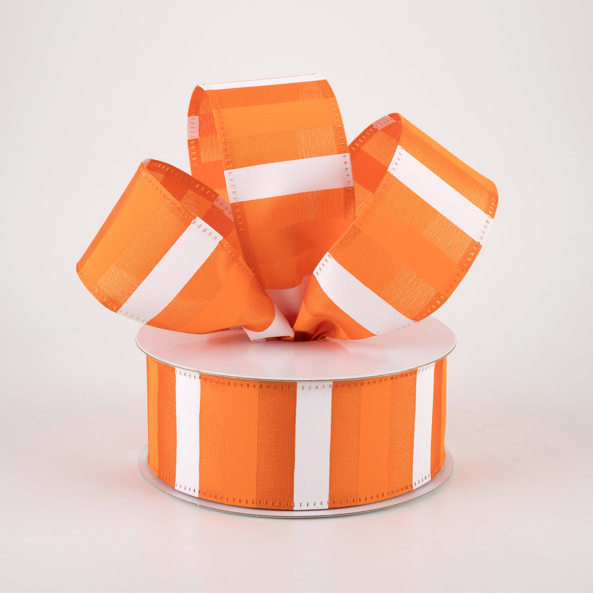 1.5" Horizontal Stripes Satin Ribbon: Peach & White on Orange (10 Yards) Lifestyle Photo