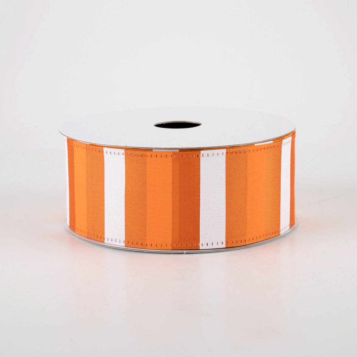 1.5" Horizontal Stripes Satin Ribbon: Peach & White on Orange (10 Yards)