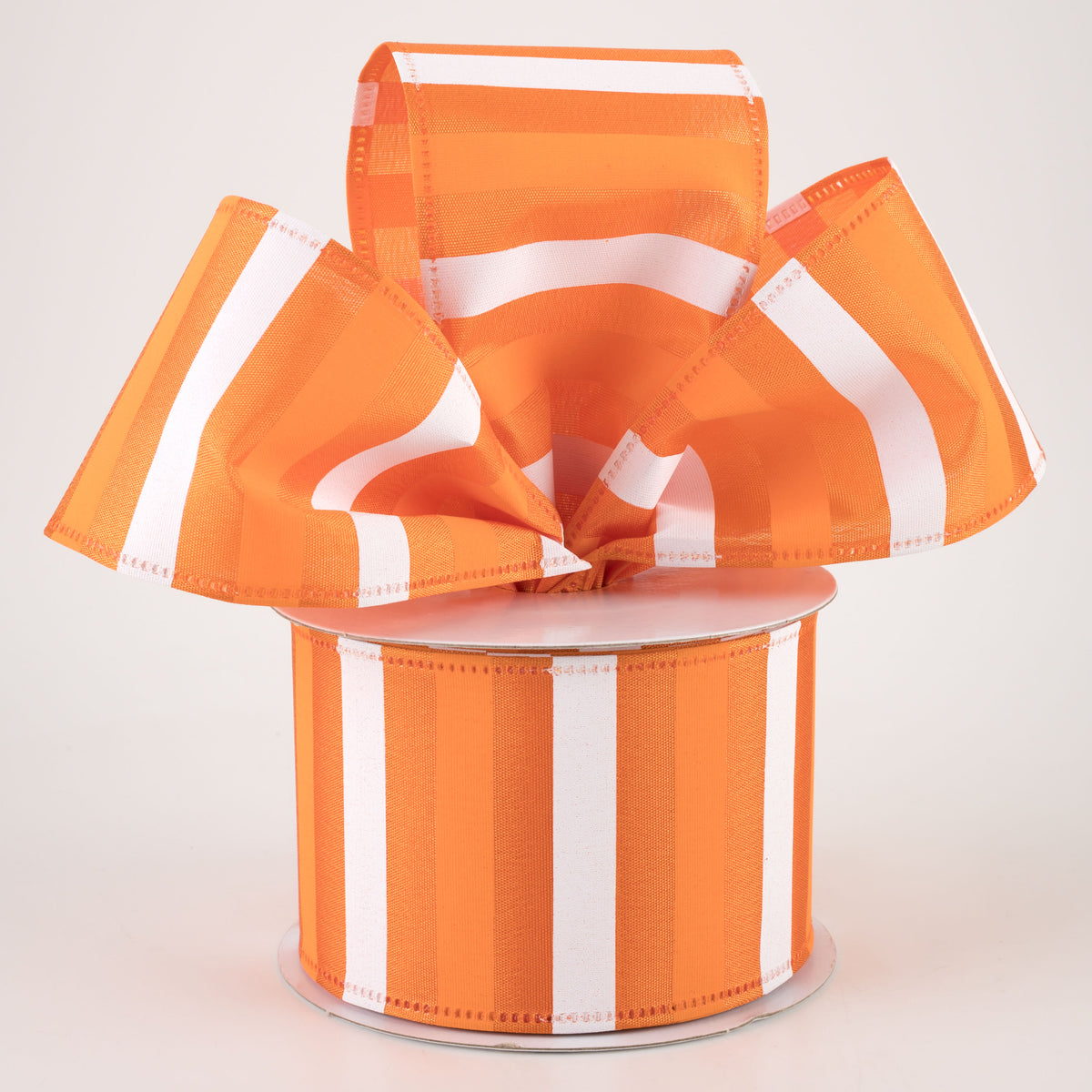 2.5" Horizontal Stripes Satin Ribbon: Peach & White on Orange (10 Yards) Lifestyle Photo