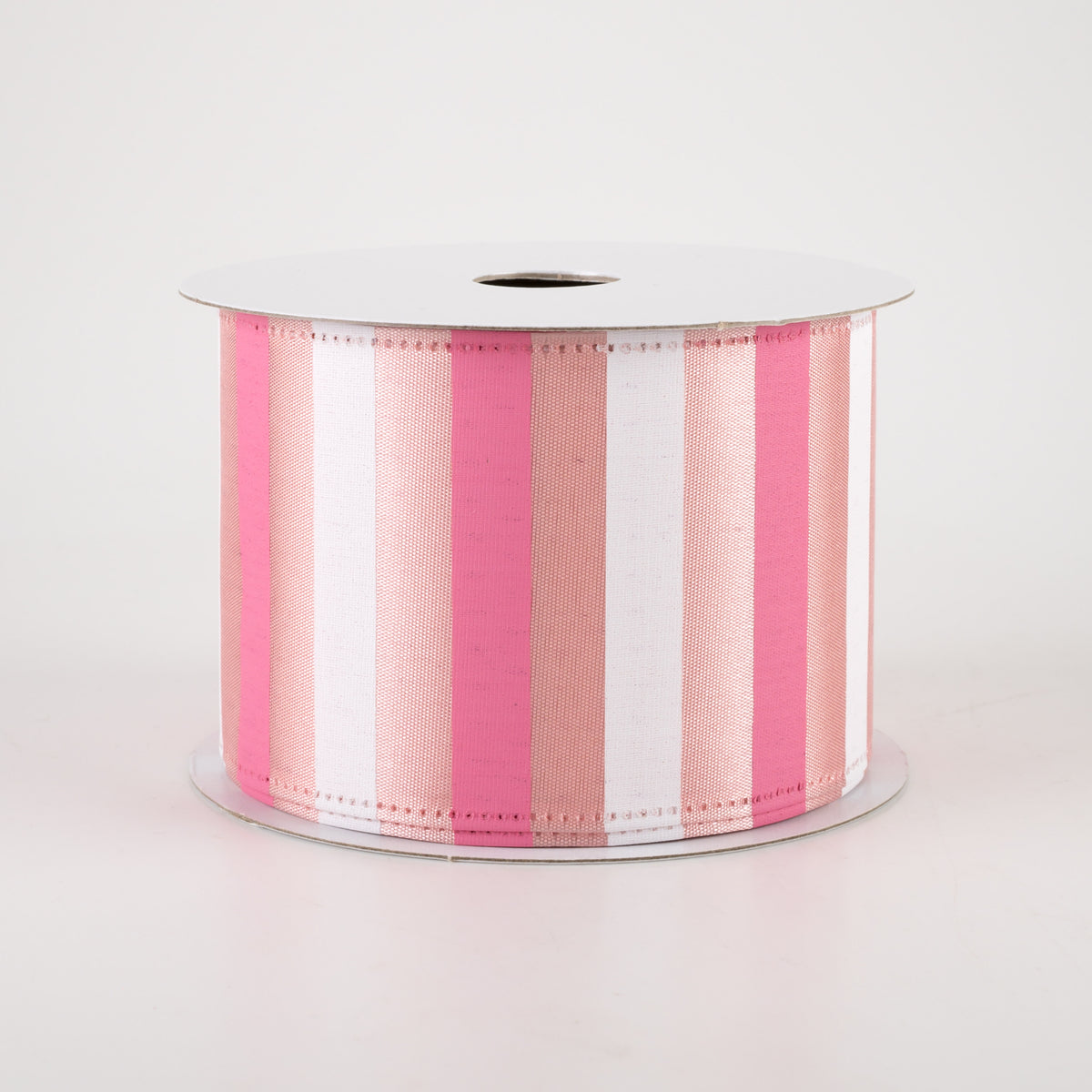 2.5" Horizontal Stripes Satin Ribbon: Pink & White on Blush (10 Yards)