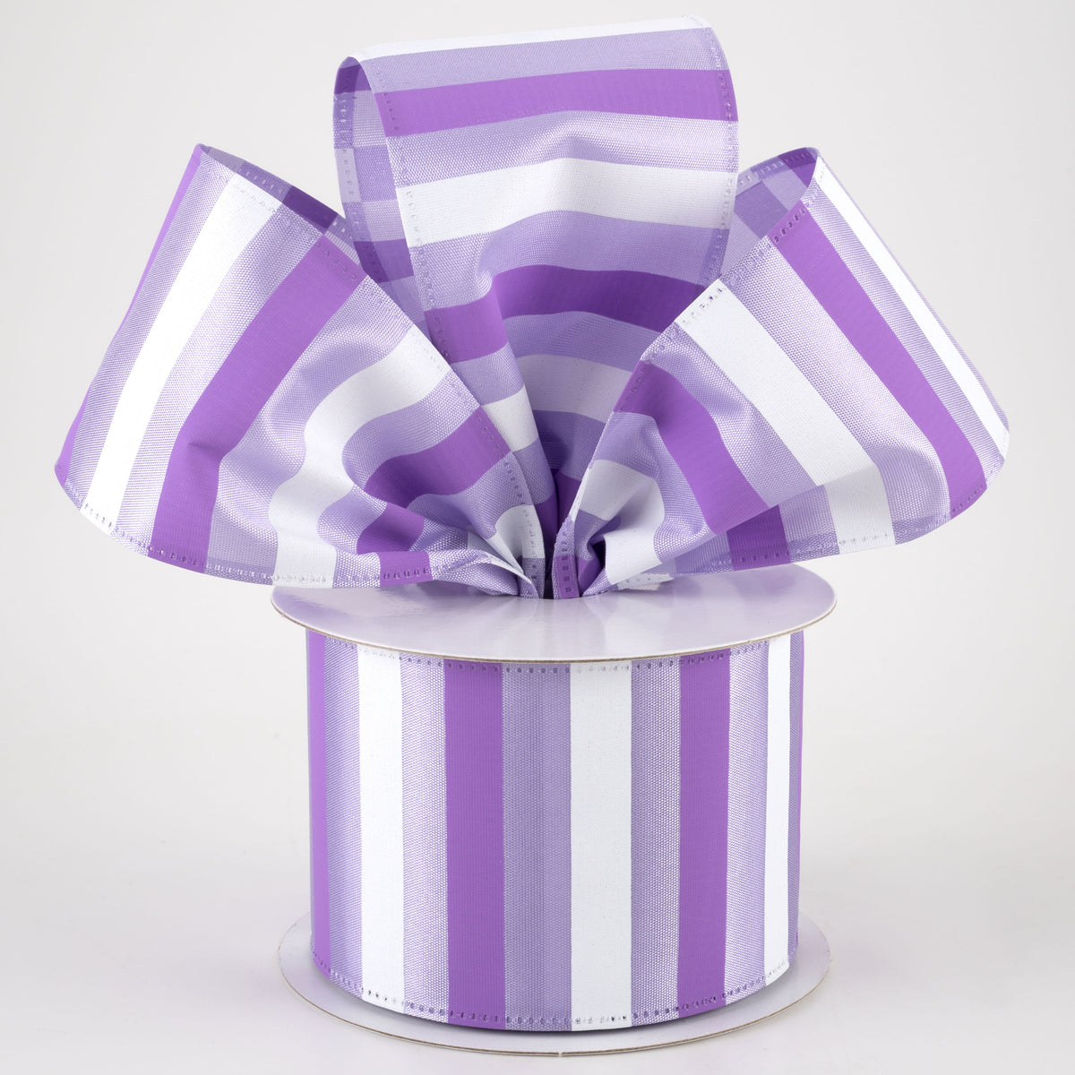 2.5" Horizontal Stripes Satin Ribbon: Purple & White on Lavender (10 Yards) Lifestyle Photo