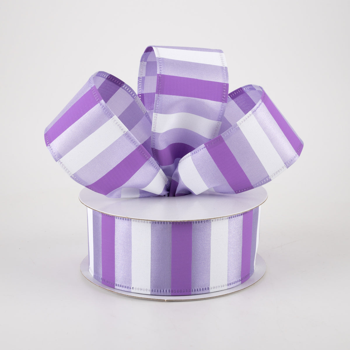 1.5" Horizontal Stripes Satin Ribbon: Purple & White on Lavender (10 Yards) Lifestyle Photo