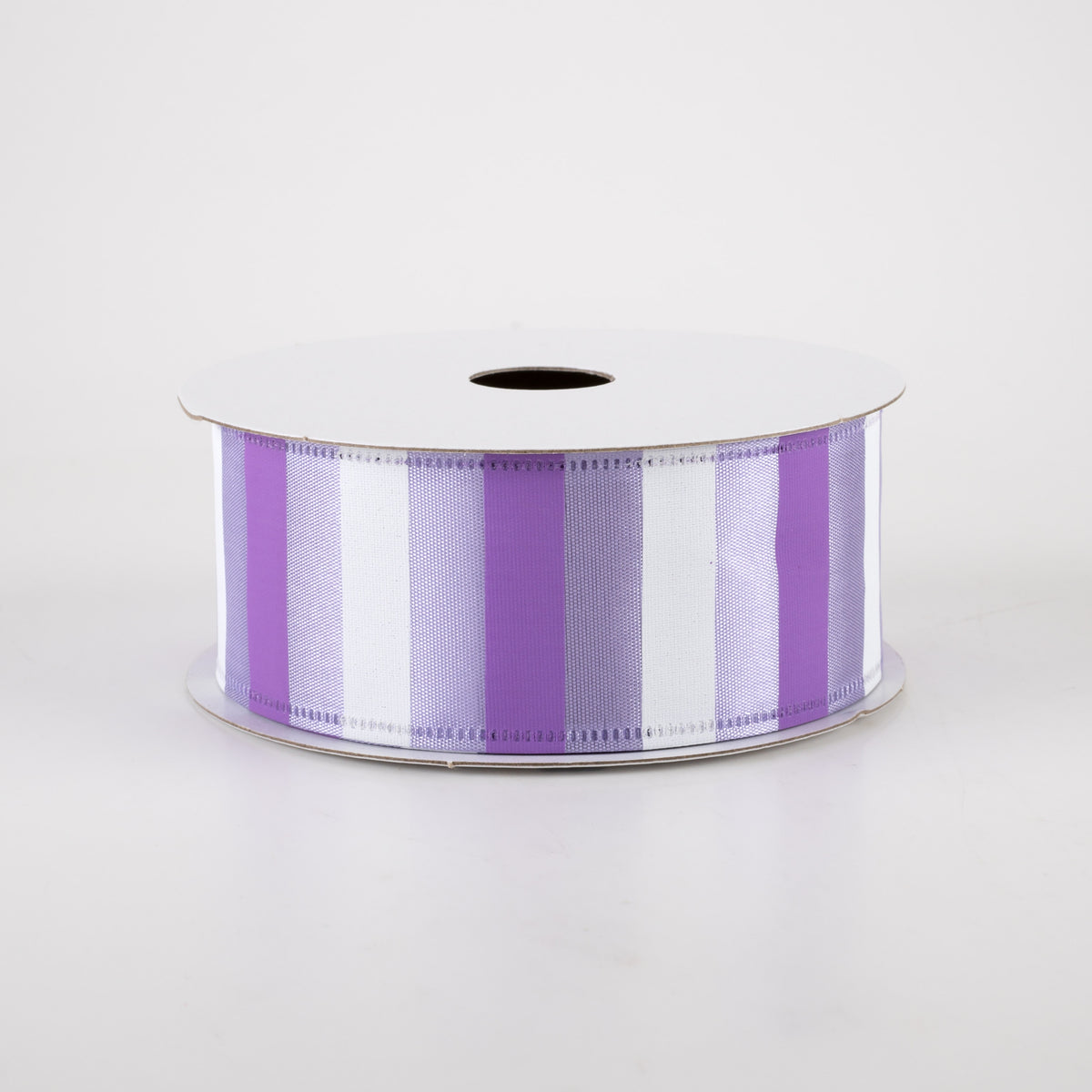 1.5" Horizontal Stripes Satin Ribbon: Purple & White on Lavender (10 Yards)