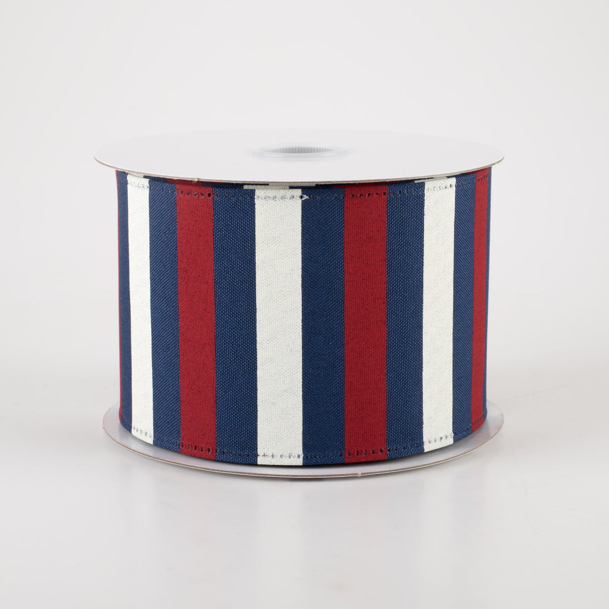 2.5" Horizontal Stripes Satin Ribbon: Red & Ivory on Navy Blue (10 Yards)