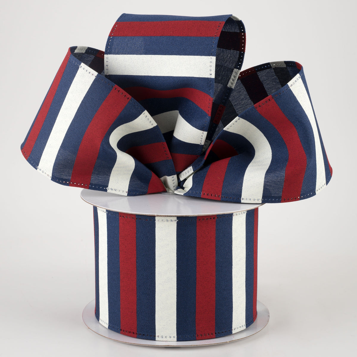 2.5" Horizontal Stripes Satin Ribbon: Red & Ivory on Navy Blue (10 Yards) Lifestyle Photo