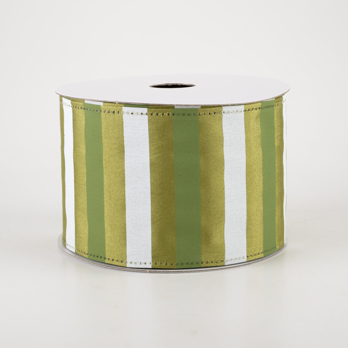 2.5" Horizontal Stripes Satin Ribbon: Sage & White on Moss Green (10 Yards)