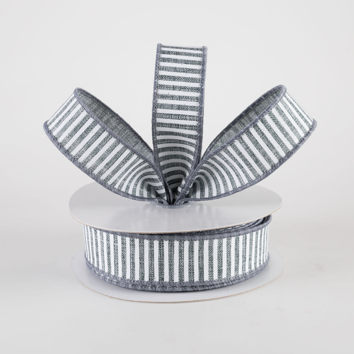 7/8" Horizontal Thin Stripes Ribbon: Grey & White (10 Yards) Lifestyle Photo