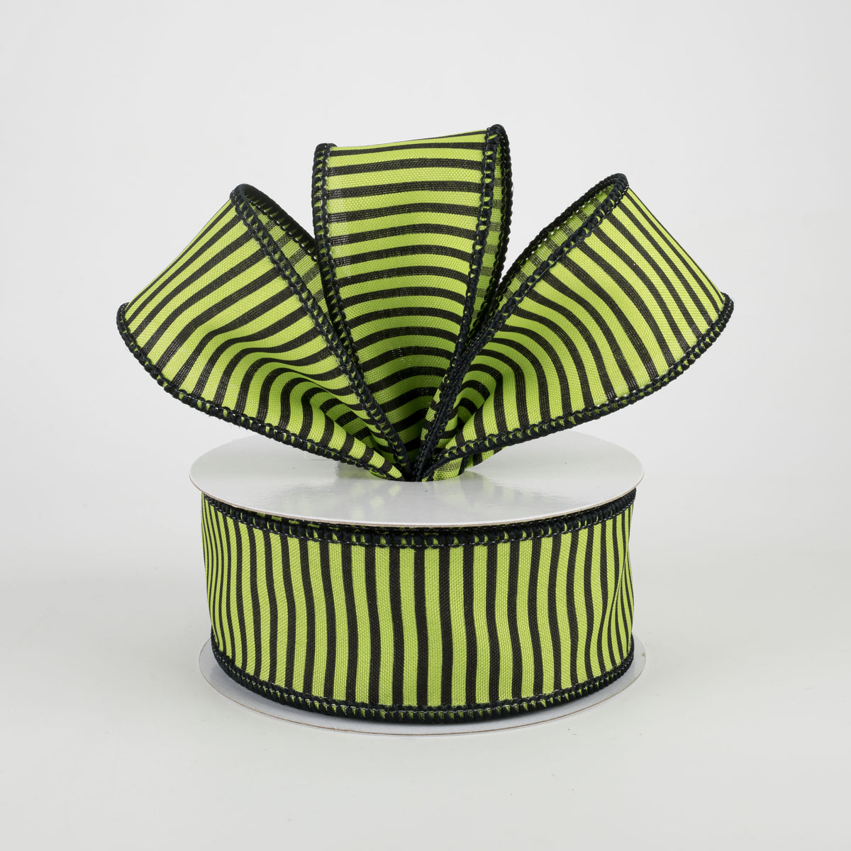 1.5" Horizontal Thin Stripes Ribbon: Lime Green & Black (10 Yards) Lifestyle Photo